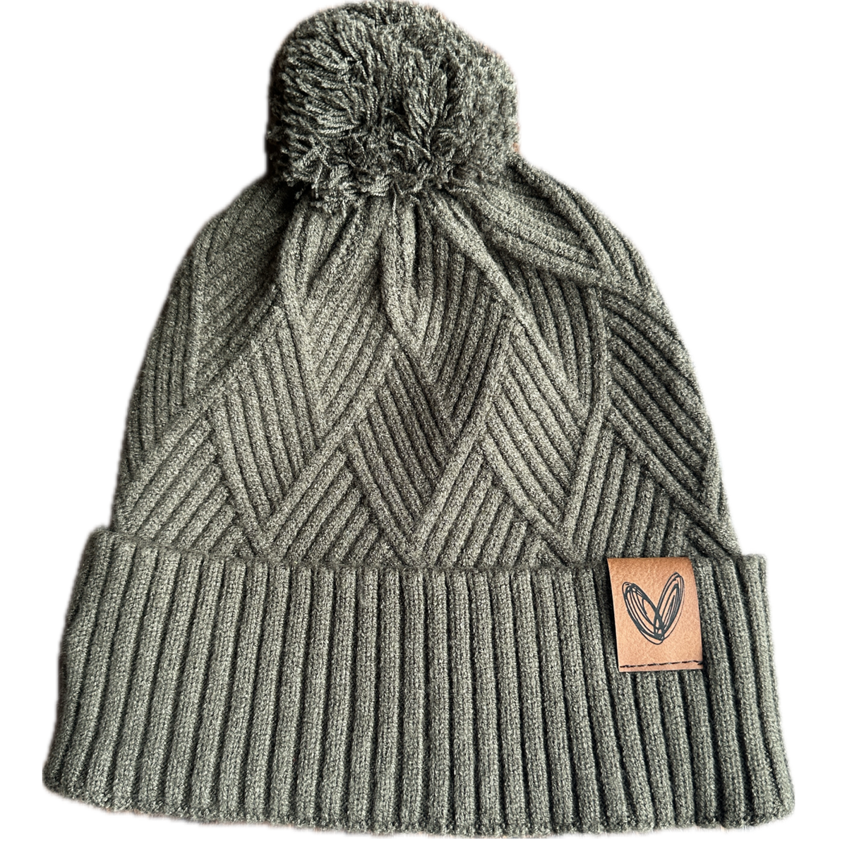 Olive Green - Diagonal Weave Pom Beanie