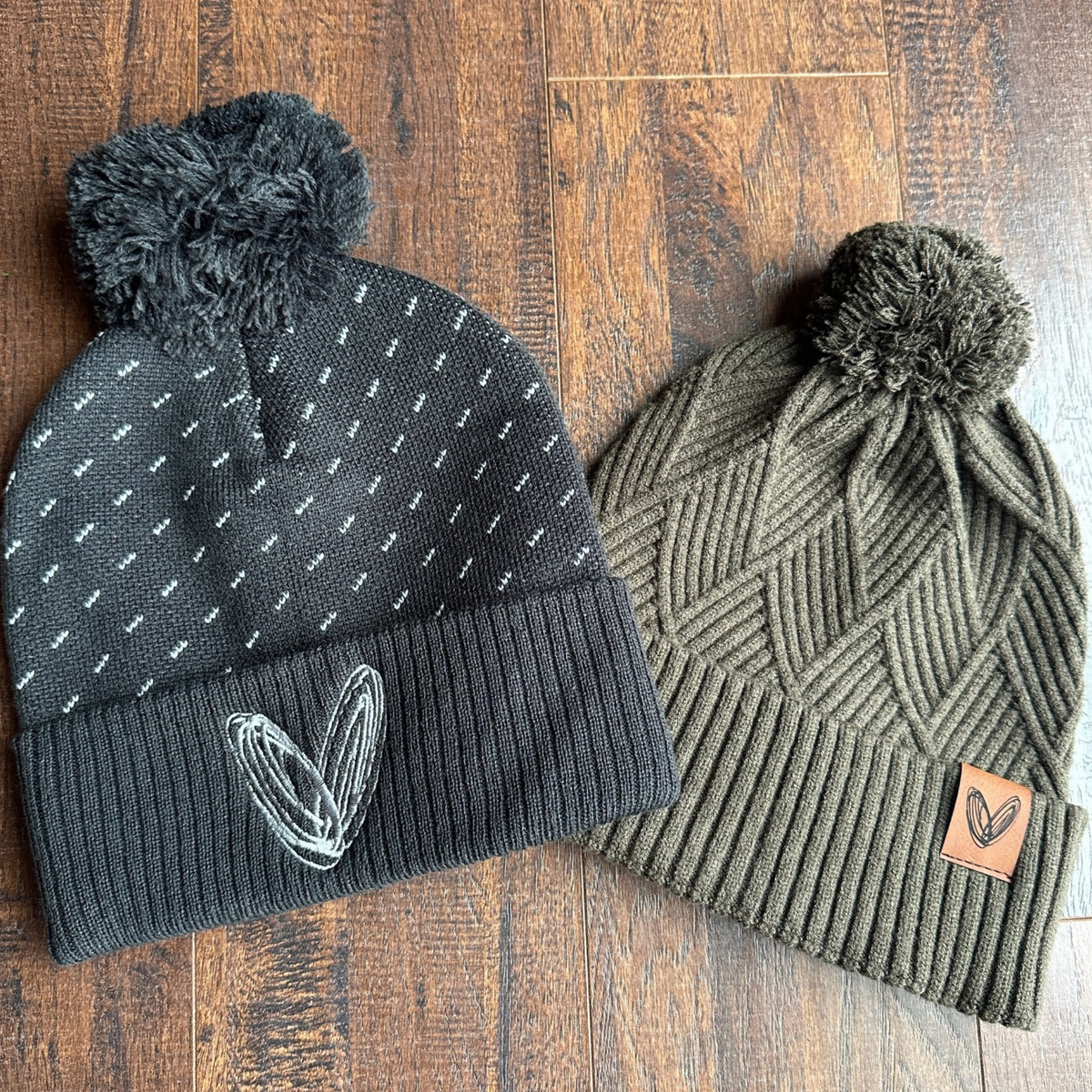 Olive Green - Diagonal Weave Pom Beanie